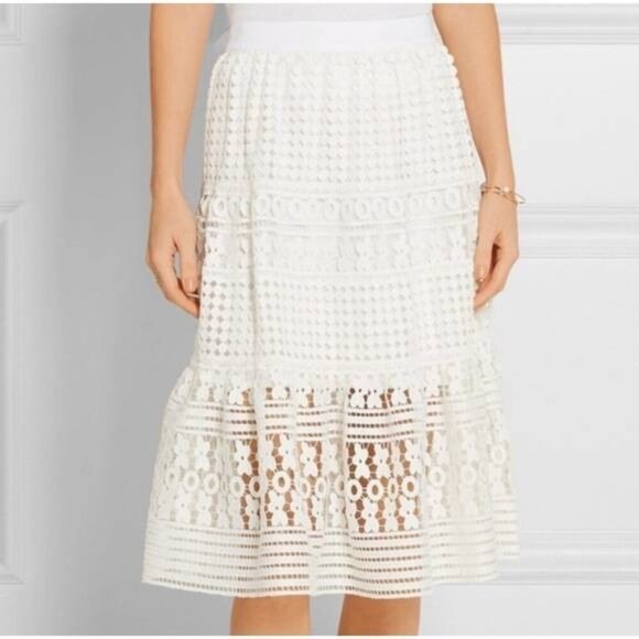💕DIANE VON FURSTENBERG DVF💕 Tiana Lace Floral Skirt ~ White 2 NWT - Picture 2 of 16